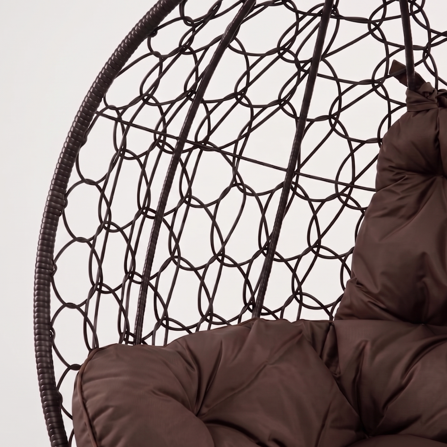 Подвесное кресло КАПЛЯ с ротангом коричневое, коричневая подушка